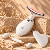 Alurea 3-in-1 Sculpt & Glow Ritual Bundle with white contour massager, pink facial roller and rose quartz Gua Sha.